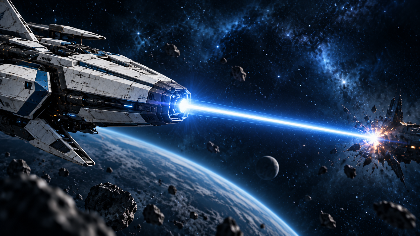 A continuous ship-mounted laser crossing the battle space