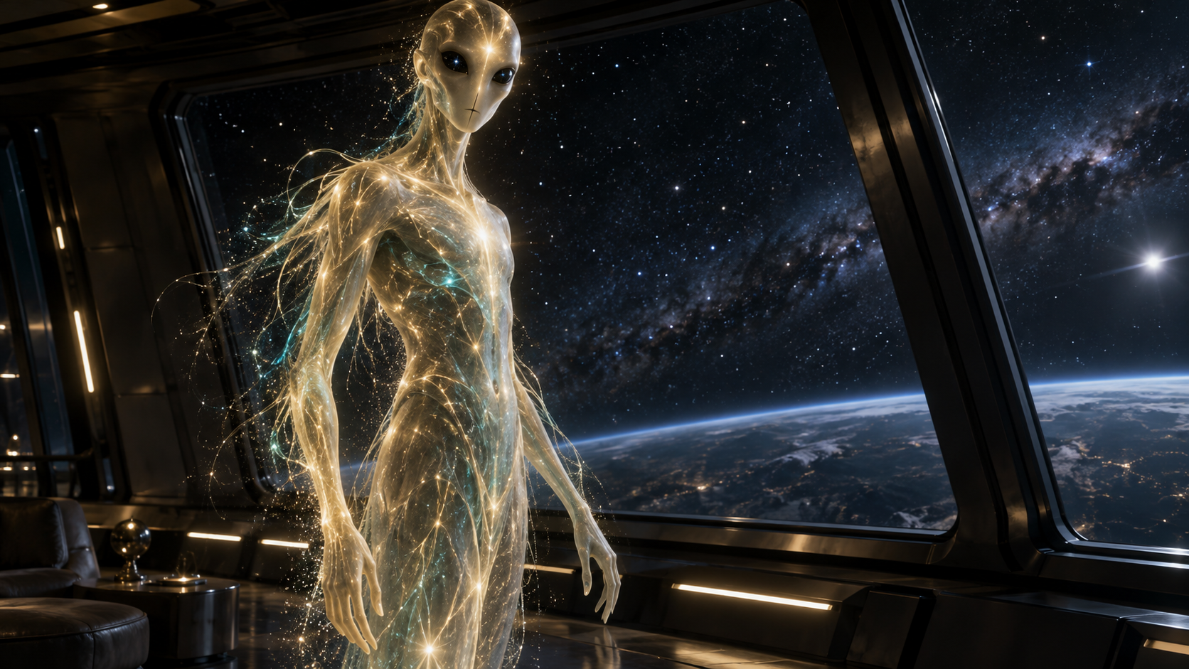 Echo standing in the S.S. Freedom observation compartment