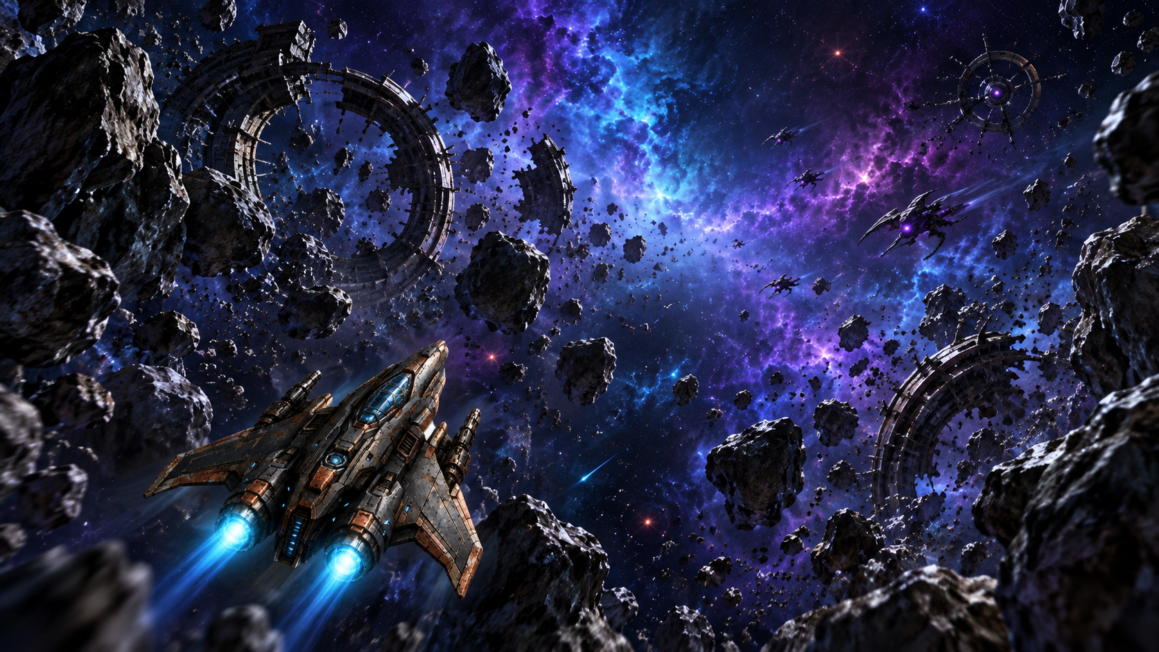 The S.S. Freedom navigating the Orbital Entry and Broken Asteroid Field
