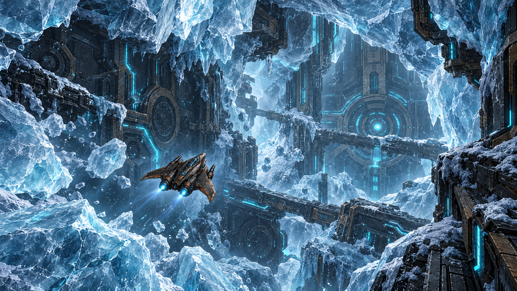 The S.S. Freedom crossing the Crystal Depths and Frozen Mantle