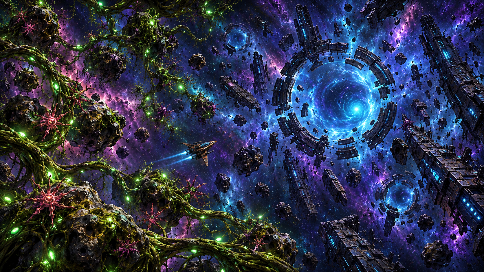 The S.S. Freedom flying from the Living Galaxy into the Wormhole Expanse