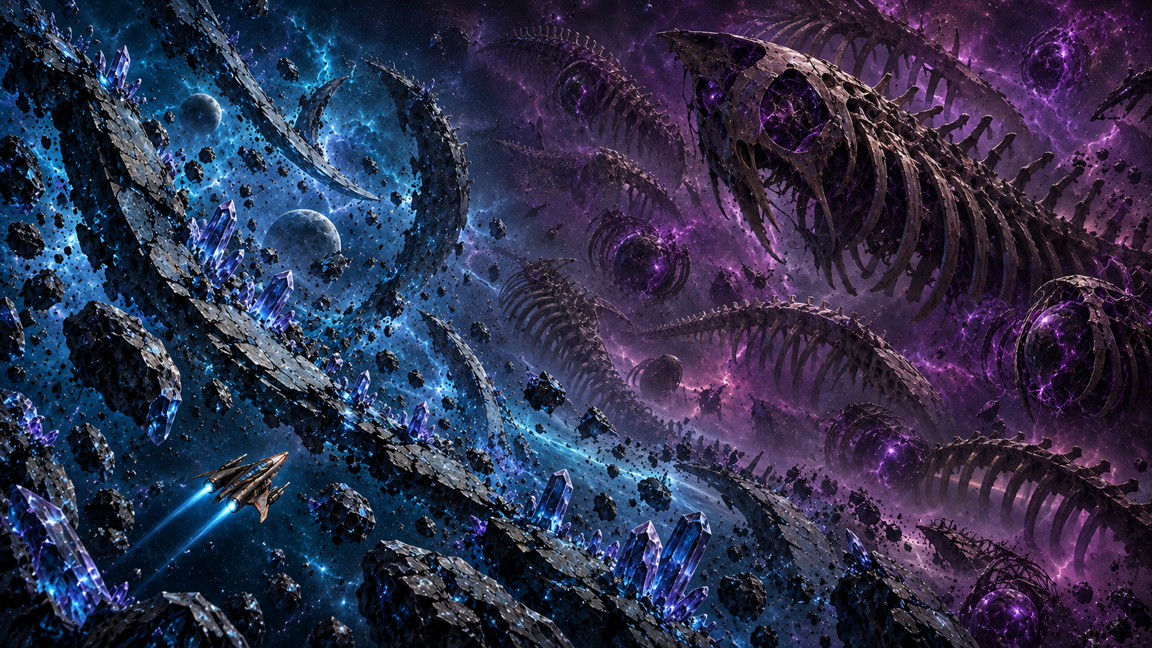 The S.S. Freedom crossing the Gravity Reef toward the Leviathan Graveyard