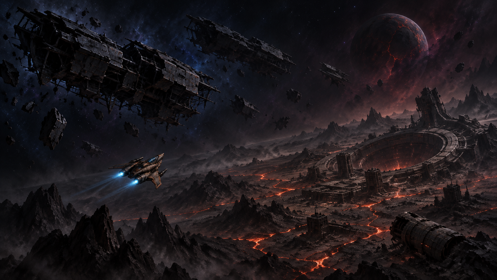 The S.S. Freedom crossing the Silent Armada toward Veridian's Dead Installation
