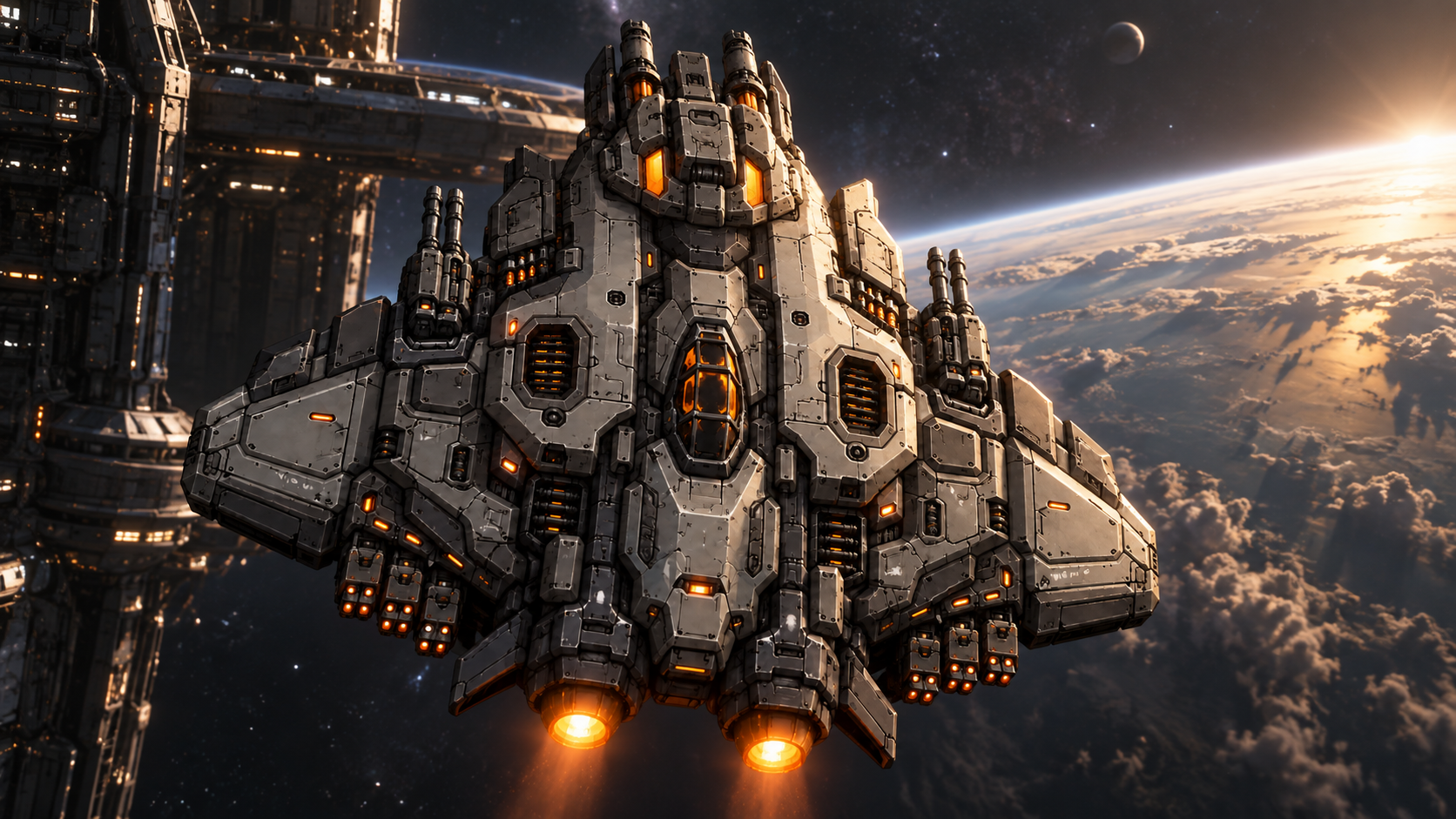The massive orange-lit Metal Paradise matching its playable heavy gunship design