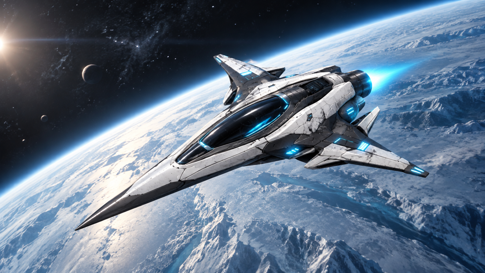 The white needle-nosed Nebula matching its playable speed-runner design