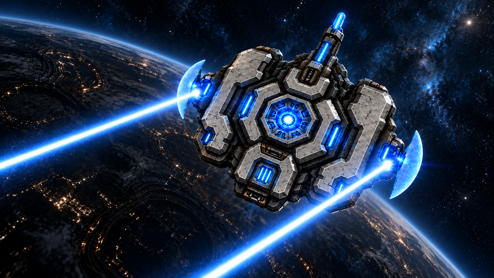 Solaris firing twin continuous beams above the Machine Core
