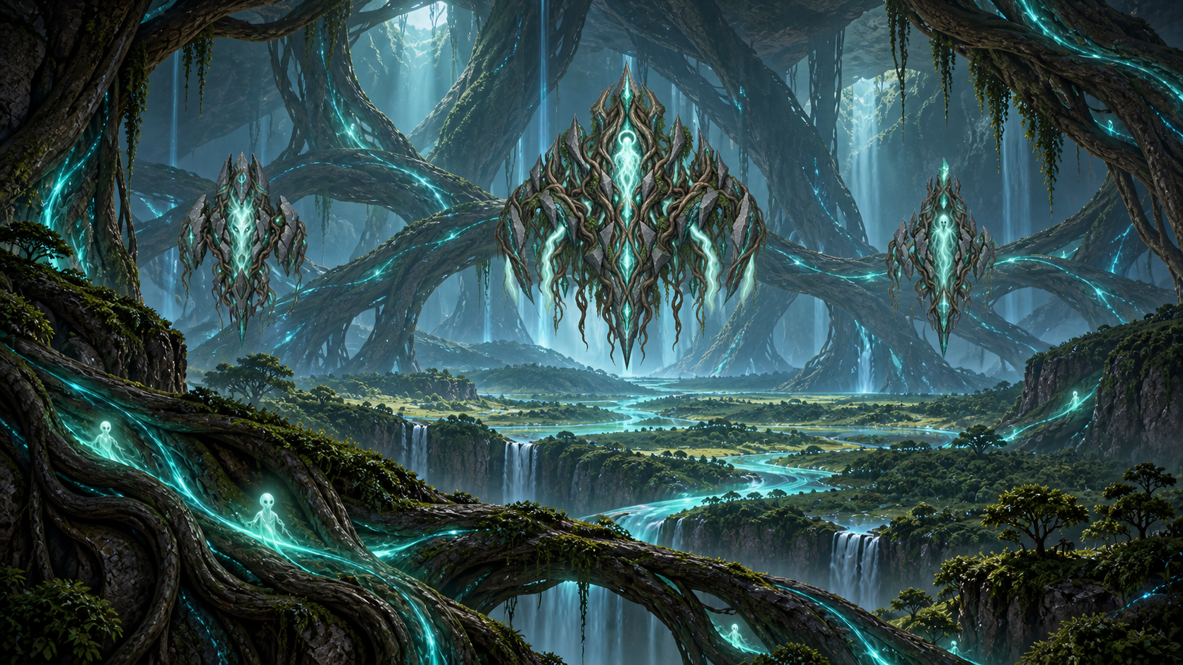Broad living guardian vessels moving through the Rootveil