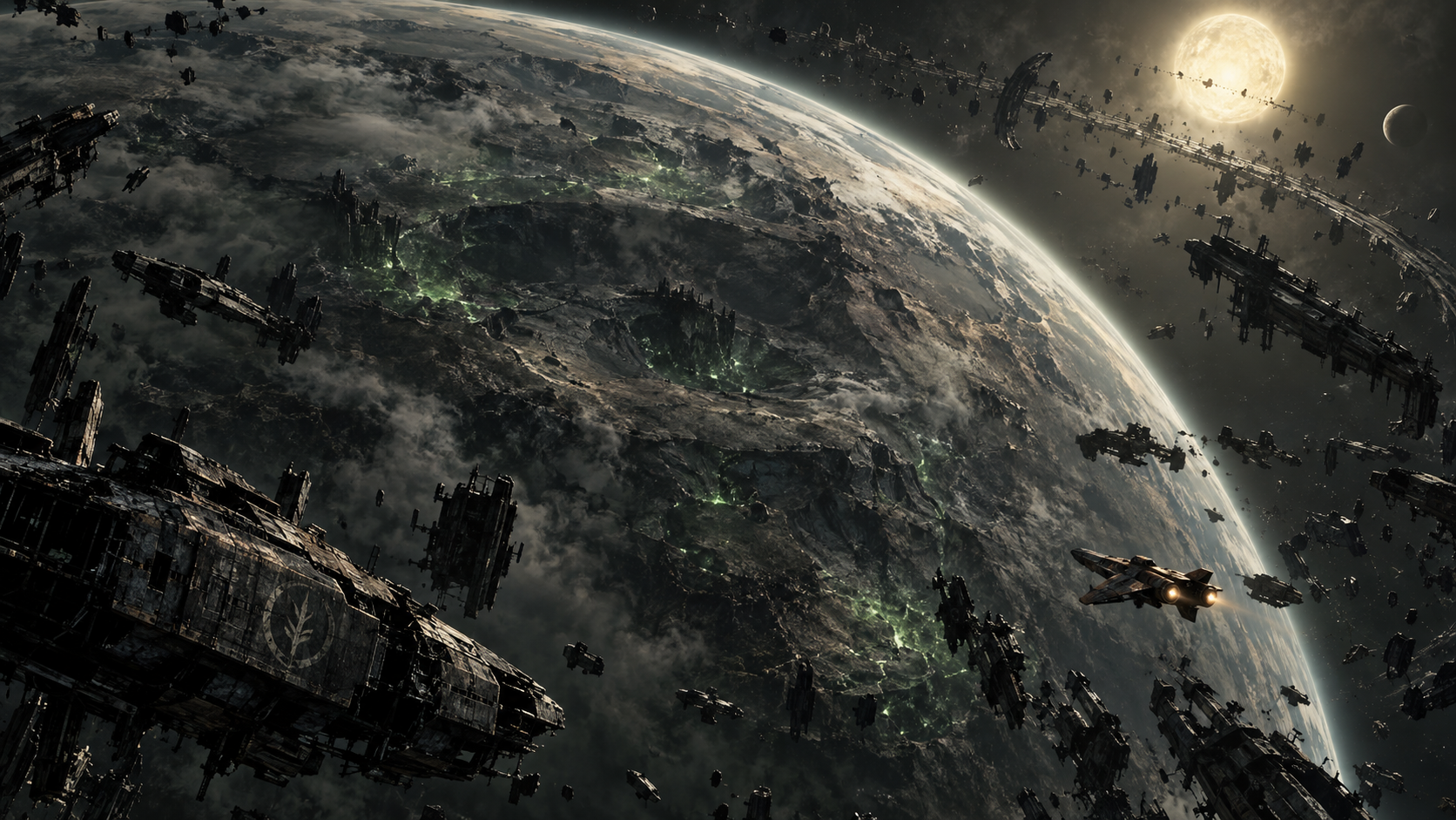 Present-day Veridian surrounded by its orbital graveyard